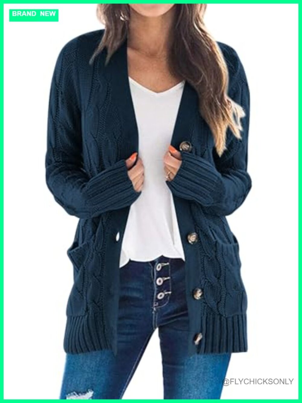 Chunky Cable Knit Cardigan Sweater Button Down Open Front Long Sleeve